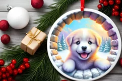 Smiling Puppy Snow Wall Round Ornament PNG Product Image 2
