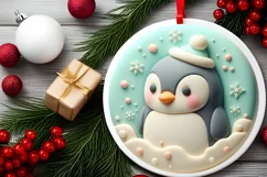 Pastel 3D Penguin Round Ornament Sublimation PNG Product Image 2