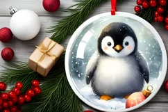 Penguin Winter Scene Round Ornament Sublimation PNG Product Image 2