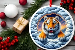 Tiger in Snow Wall Round Ornament Sublimation PNG Product Image 1