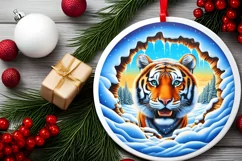 Tiger in Snow Wall Round Ornament Sublimation PNG Product Image 1