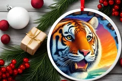 Tiger in Snow Wall Round Ornament Sublimation PNG Product Image 2