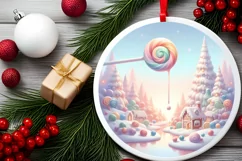 Pastel Candy Christmas Scene Round Ornament PNG Product Image 1