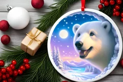 Polar Bear in Snow Wall Round Ornament Sublimation PNG Product Image 1