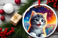 Kitten in Snow Wall Round Ornament Sublimation PNG Product Image 1