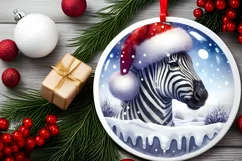 Zebra Winter Scene Round Ornament Sublimation PNG Product Image 2