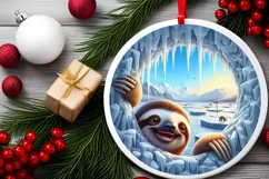 Sloth in Icy Wall Round Ornament Sublimation PNG Product Image 2