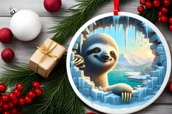 Sloth in Icy Wall Round Ornament Sublimation PNG Product Image 2