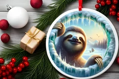 Sloth in Icy Wall Round Ornament Sublimation PNG Product Image 2