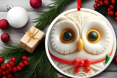 Santa and Owl Round Ornament Sublimation PNG Product Image 2