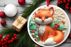 Christmas Fox Round Ornament Sublimation PNG Product Image 2