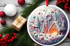Detailed Winter Scene Molten Candy Round Ornament Product Image 2