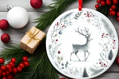 Pastel Reindeer Christmas Ornament Sublimation PNG Product Image 1