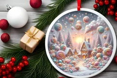 Pastel Christmas Scene Ornament Sublimation PNG Product Image 1