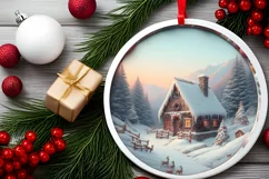 Pastel Christmas Scene Ornament Sublimation PNG Product Image 1