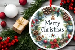 Merry Christmas Round Ornament Sublimation PNG Product Image 2