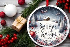 Believe in Santa Round Ornament Sublimation PNG Product Image 2