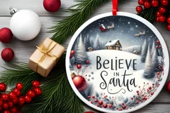 Believe in Santa Round Ornament Sublimation PNG Product Image 2
