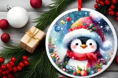 Penguin Round Ornament Sublimation PNG Product Image 1