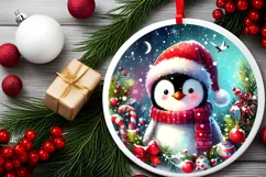 Penguin Round Ornament Sublimation PNG Product Image 2