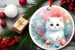 Colorful Cat Christmas Ornament Sublimation PNG Product Image 1