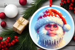 3D Winter Monkey Portrait with Santa Hat PNG Product Image 2
