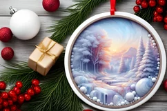 Pastel Winter Scene Ornament Sublimation PNG Product Image 2
