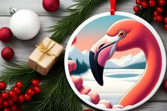 Smiling Flamingo Snow Wall Round Ornament PNG Product Image 2
