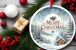 Winter Scene Merry Christmas Ornament Sublimation PNG Product Image 2