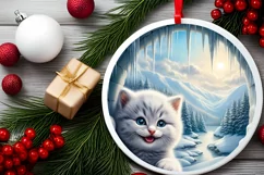 Smiling Kitten Icy Wall Round Ornament PNG Product Image 2