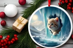 Icy Kitten Smiling Through Hole Round Ornament PNG Product Image 2