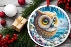 Smiling Owl Melting Ice Round Ornament PNG Product Image 1