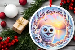 Smiling Owl Melting Ice Round Ornament PNG Product Image 2