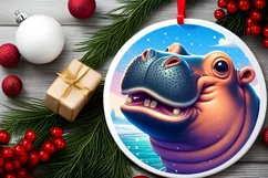 Hippo in Snow Scene Sublimation Clipart PNG Product Image 2