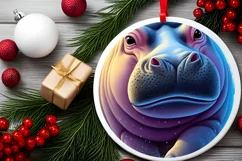 Smiling Hippo Snow Wall Round Ornament PNG Product Image 2