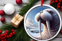 Smiling Walrus Snow Wall Round Ornament PNG Product Image 1