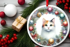 Christmas Cat Round Decor Sublimation Clipart PNG Product Image 1