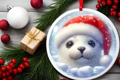 3D Seal Santa Hat Ornament Sublimation PNG Product Image 2