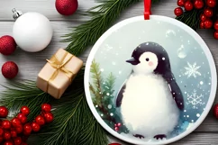 Penguin Round Ornament Sublimation PNG Product Image 2