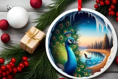 Peacock in Winter Woodland Scene Sublimation Clipart PNG Product Image 2