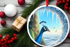 Smiling Peacock Melting Ice Round Ornament PNG Product Image 2