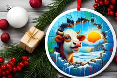 Smiling Cow Icy Wall Round Ornament PNG Product Image 2
