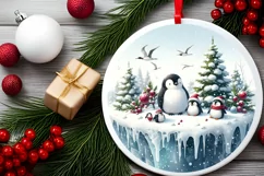 Santa with Penguins Melting Edges PNG Product Image 1