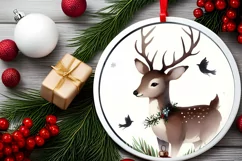 Round Ornament with Deer and Present PNG Product Image 2