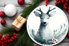 Round Ornament with Deer and Present PNG Product Image 2
