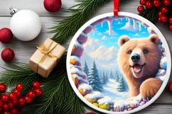 Smiling Bear Snow Wall Round Ornament PNG Product Image 2