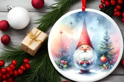Colorful Christmas Gnome Round Ornament PNG Product Image 2