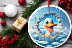 Smiling Duck Melting Ice Round Ornament PNG Product Image 2