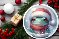 3D Frog Santa Hat Ornament Sublimation PNG Product Image 2