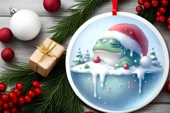3D Frog Portrait with Santa Hat Round Ornament Sublimation Product Image 2